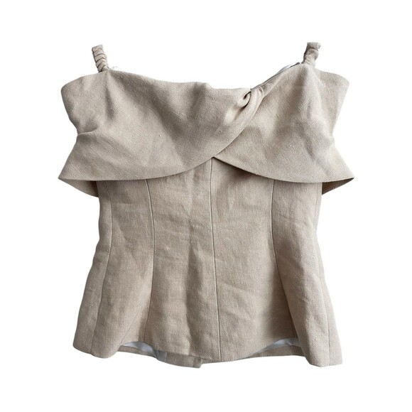 Zara Off Shoulder Viral Linen Blend Top Blazer Funky Buttons US S Beige - Picture 4 of 8